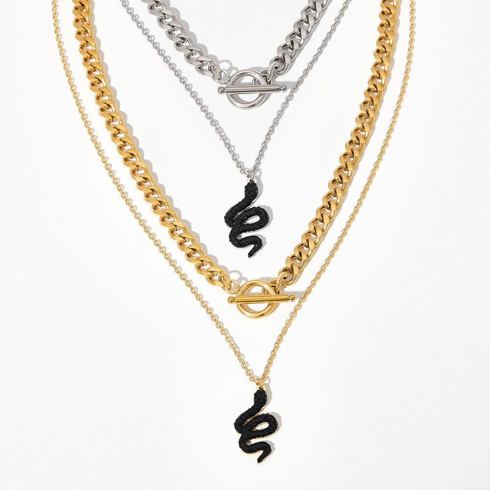 Collar de acero inoxidable con colgante de serpiente apilada doble al por mayor